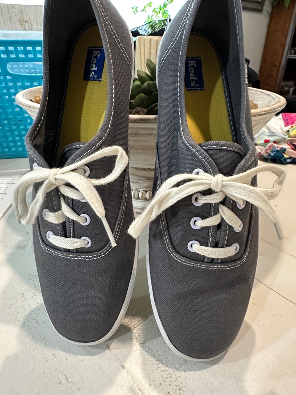Keds Gray Canvas Sneakers with White Laces